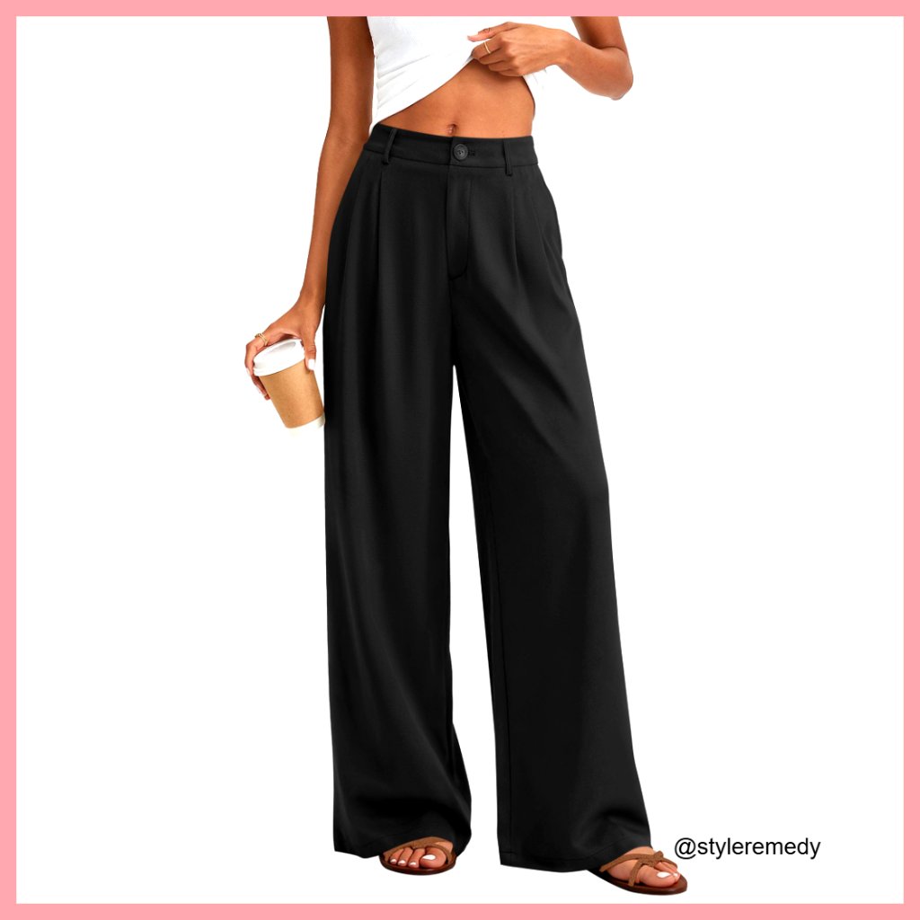 Wide Leg Palazzo Pants, High Waisted Business Casual Slacks With Pockets